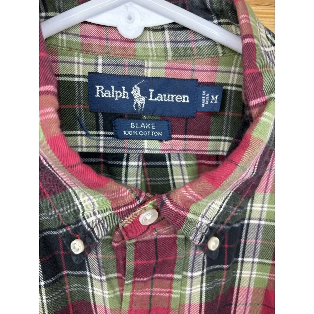 Vintage Ralph‎ Lauren Blake Long Sleeve Button Down Shirt Medium Plaid Red Green